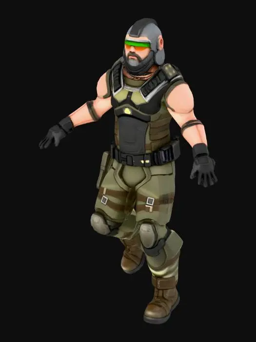 3D model for Personaje para videojuego estilo Fortnite equipado cómo un soldado Gears of War y posado en T