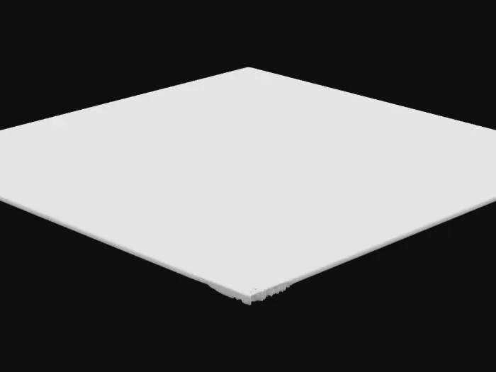 3D model for A hospital room floor is covered in square, off-white ceramic tiles, heavily aged with a pervasive grungy texture. Numerous fine cracks spiderweb across their surfaces, while some sections feature larger, irregular breaks. The tiles are marred by widespread brownish-red stains and darker, subtle wet blood puddles that appear slick and viscous, creating a grim, uneven, and somewhat slimy tactile surface.