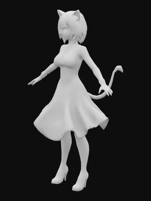 3D model for 💎✨ Momo, mature-aged anime Nekomimi with hourglass body figure, cat ears and tail 🐾, white pixie-bob hair ✂️. Wearing a red bell-shaped Rococo dress 🎀 tailored for a mature adult. She wears lace gloves 🧤, sleek red high heels 👠. Nanite-Mesh topography, T-Pose, ready for animation and rigging.