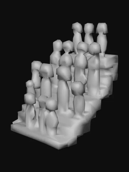 3D model for A bunch of japanese dolls kept on a multi level or multi staired show case