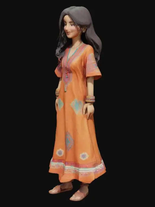 3D model for moroccan lady character wearing causal dress