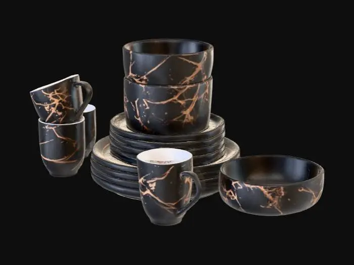 3D model for Stone Lain Porcelain 16 Piece Dinnerware set, Full Black Gold Splash Sets