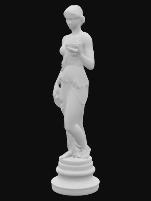 3D model for Detailed warm taupe concreted statue or a woman with a jug, plain organized uv map for texturing
