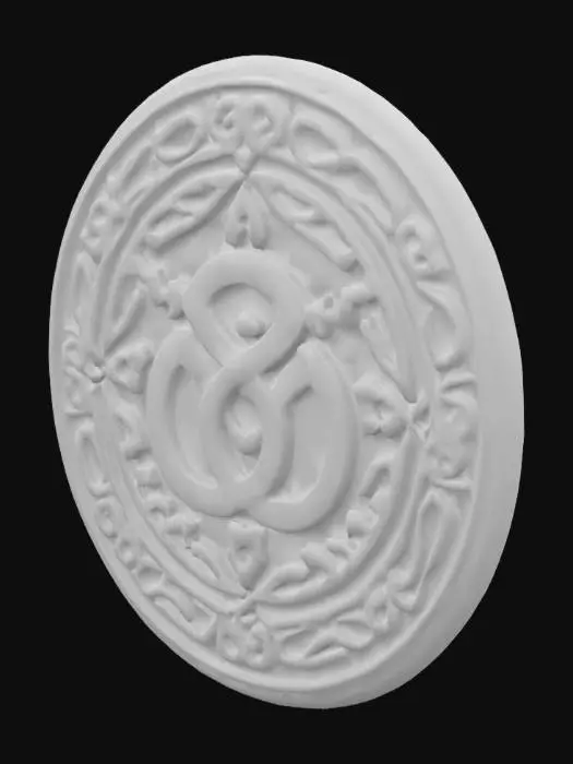 3D model for celtic round medallion, warm light taupe color, triskele symbol, celtic designs, Simple organized uv map for texturing.