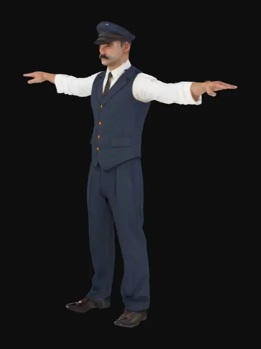 3D model for Male human tram driver, person only, old fashioned costum, T-pose
