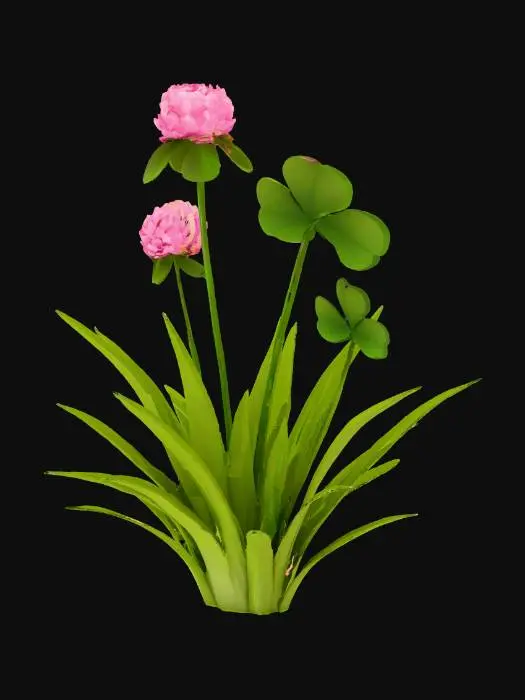 3D model for Tufts of grass with clover and clover flowers