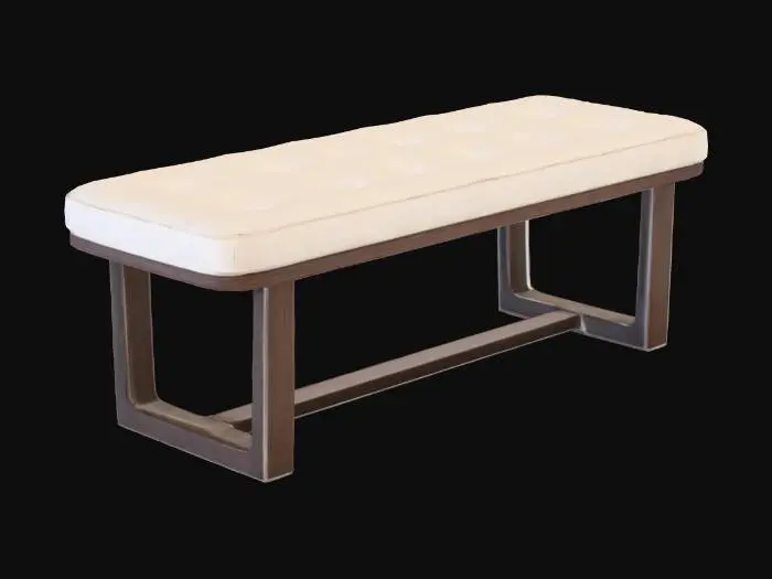 3D model for Cream Tufted Bench with Walnut Base