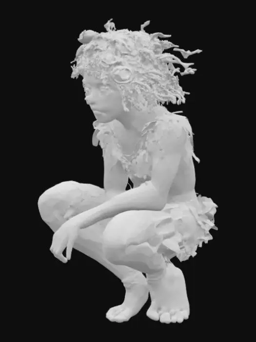 3D model for PUCK – A Midsummer Night's Dream
Prompt:
A mischievous forest sprite with elfin features, greenish glowing skin, leafy garments, wild curly hair with flowers and twigs, glowing eyes, barefoot, crouched playfully on a tree branch, magical dust around him, smiling slyly.