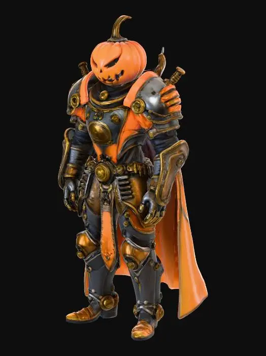 3D model for A Steampunk Pumpkin man wearing battle armor., #Halloween2025#