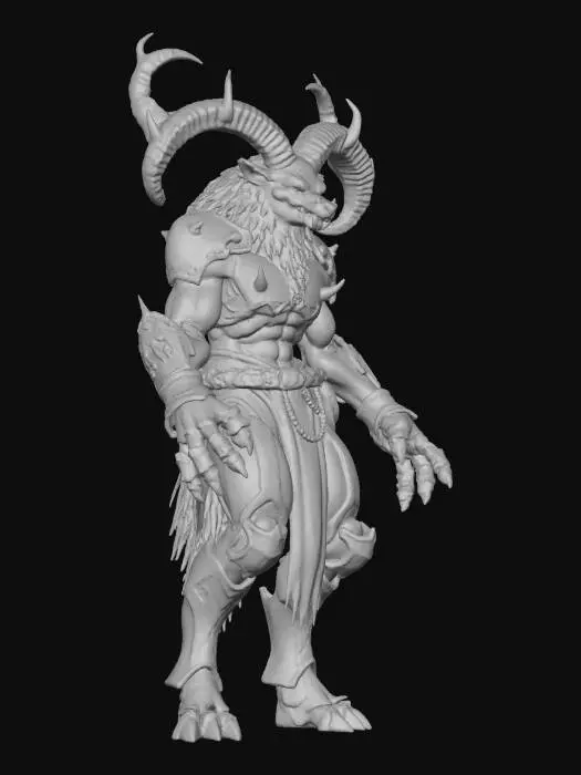 3D model for #Christmas2025#, German Krampus type Santa with no eyes, large horns adorned with gold riveted tip plates.  Give the Krampus a futuristic appearance with battle armor, muscular, wolf face and large muscular, ragged wings and a spikey tail with lizard scales.