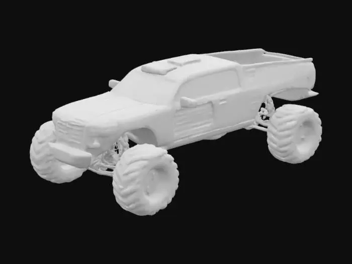 3D model for HUMMER EV truck, huge tires, glowing with power, ultra realistic, highly detailed, appropriate for use in a 3d racing game