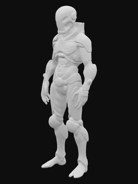 3D model for Biopunk organic armored full body humanoid character concept with painterly realistic shading, matte and gloss highlights on joints. Organic, Samus Metroid, Giger alien style holes and ribbed details, doom, 40k, Alien
