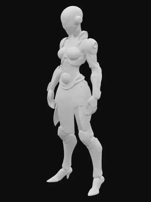 3D model for Biopunk organic armored full body humanoid character concept with painterly realistic shading, matte and gloss highlights on joints. Organic, Samus Metroid, Giger alien style holes and ribbed details
