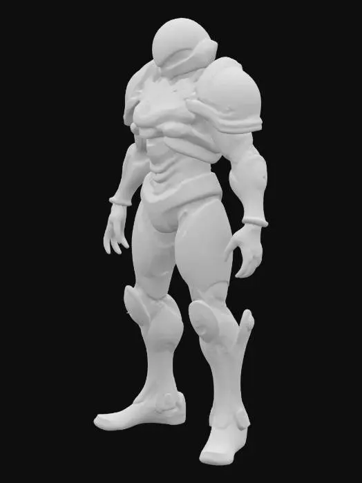 3D model for Biopunk organic armored full body humanoid character concept with painterly realistic shading, matte and gloss highlights on joints. Organic, Samus Metroid, Giger alien style holes and ribbed details, doom, 40k, Alien
