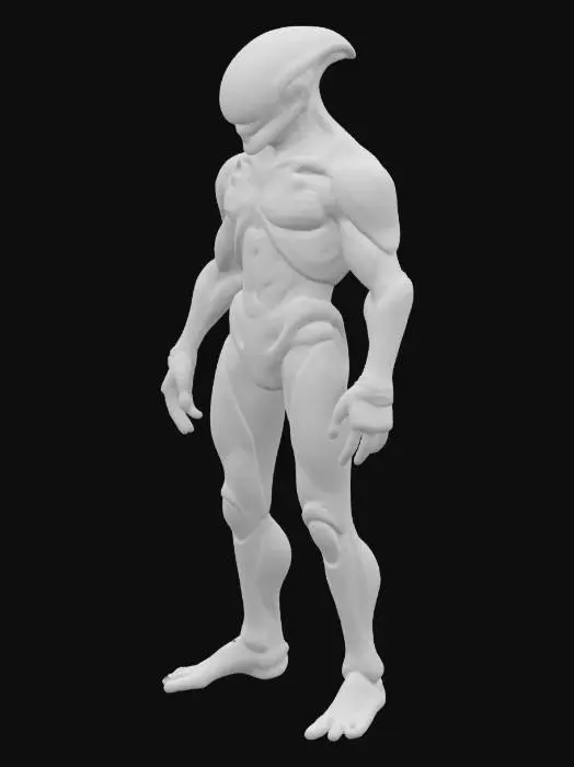 3D model for Biopunk organic armored full body humanoid character concept with painterly realistic shading, matte and gloss highlights on joints. Organic, Samus Metroid, Giger alien style holes and ribbed details, doom, 40k, Alien
