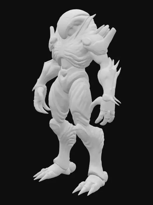 3D model for Biopunk organic armored full body humanoid character concept with painterly realistic shading, matte and gloss highlights on joints. Organic, Samus Metroid, Giger alien style holes and ribbed details, doom, 40k, Alien
