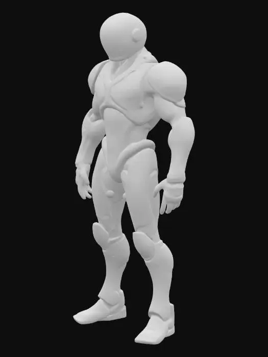 3D model for Biopunk organic armored full body male humanoid character concept with painterly realistic shading, gloss highlights on armor panels, matte finish on joints. Cream-colored armor with burnt orange highlights and dark turquoise areas. Glossy reflective teal visor, Organic, Samus Metroid, Giger alien style holes and ribbed, jointed details
