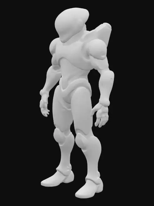 3D model for Biopunk organic armored full body male humanoid character concept with painterly realistic shading, gloss highlights on armor panels, matte finish on joints. Cream-colored armor with burnt orange highlights and dark turquoise areas. Glossy reflective teal visor, Organic, Samus Metroid, Giger alien style holes and ribbed, jointed details
