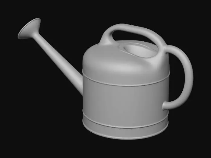 3D model for A classic watering can, smooth surface, long curved spout, sturdy handle, rounded body, garden watering tool, 3D model