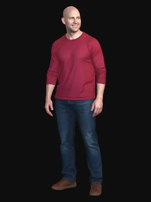 3D model for Casual Portrait in a Red Shirt