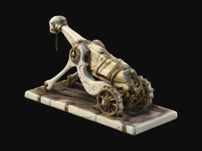 3D model for bone catapult, Stylized, #ChronoForgeWeapon#, Fantasy, Medieval,  , Medieval, Steampunk, Highly Detailed