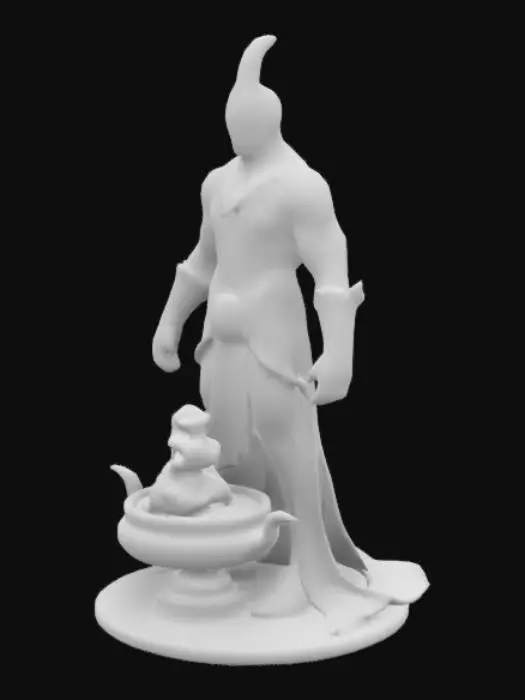 3D model for evil genie coming out of a mystical lamp, #game figure#, Sci-Fi, Anime, Fantasy, Medieval, Highly Detailed, #game figure#