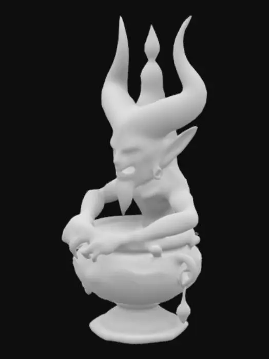 3D model for evil genie coming out of a mystical lamp, #game figure#, Sci-Fi, Anime, Fantasy, Medieval, Highly Detailed, #game figure#