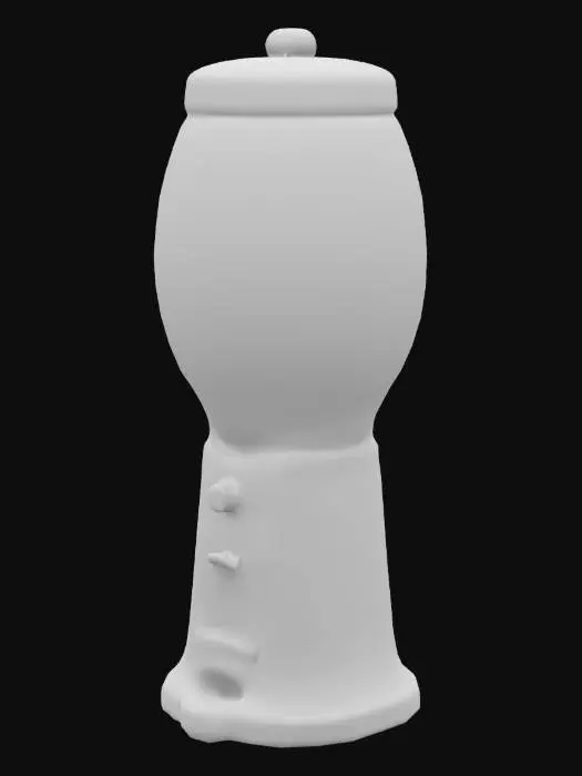 3D model for The object is a vibrant and colorful gumball machine featuring a spherical, transparent top filled with assorted multi-colored gumballs, set on a cylindrical pedestal with a bright yellow base and a metallic coin dispenser.