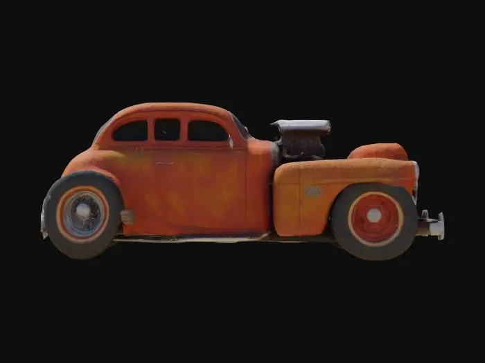 3D model for A 1950traditional style American hot rod with patina and rust, engine is exposed and a powerful V8,