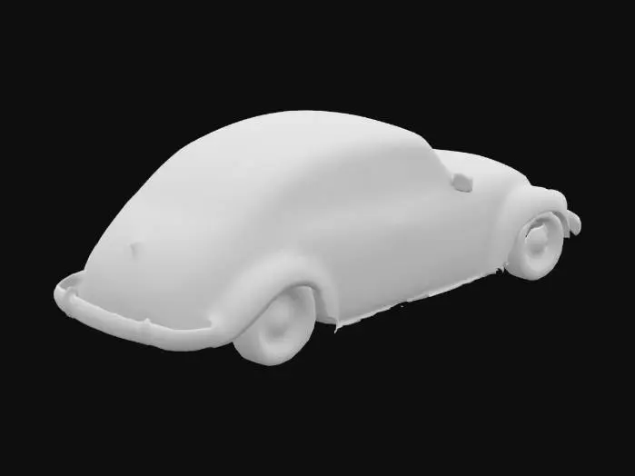 3D model for Orange vintage VW Beetle car with rounded body, chrome hubcaps, minimal ground clearance, and classic design features
