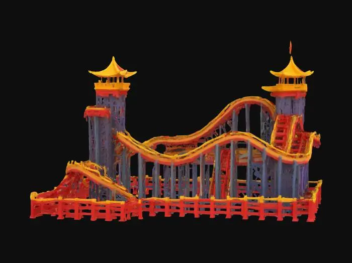 3D model for [China] A colorful roller coaster designed to look like the Great Wall of China , #AroundTheWorld#