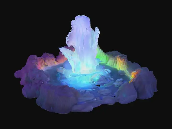 3D model for [Yellowstone National Park] a vibrant neon LED glowing erupting geyser in yellowstone national park, #AroundTheWorld#
