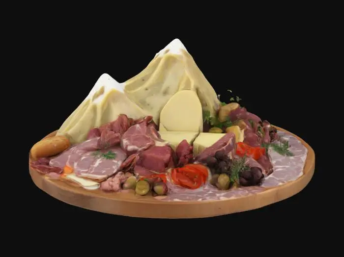 3D model for [Switzerland] Raclette and charcuterie in the shape of the swiss alps, #AroundTheWorld#