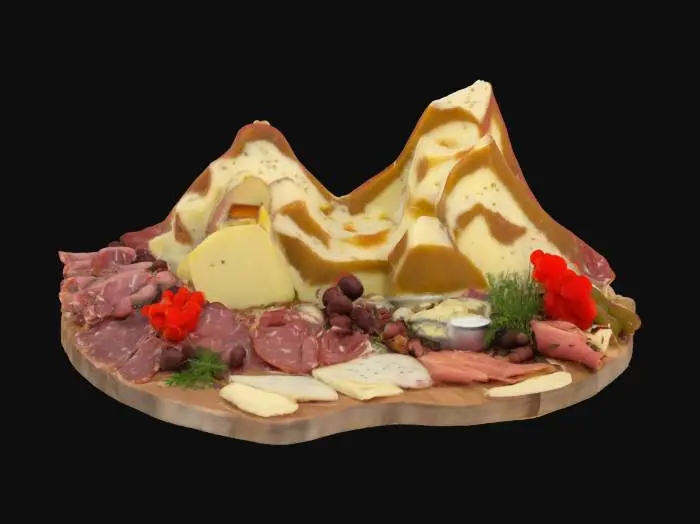 3D model for [Switzerland] Raclette and charcuterie in the shape of the swiss alps, #AroundTheWorld#