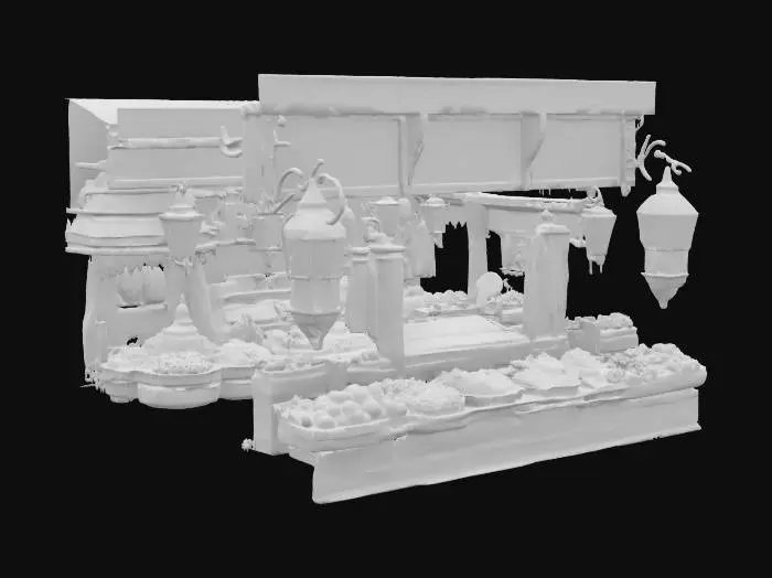 3D model for [Marrakech] a meticulously detailed Marrakech Bazaar with bioluminescent textiles and glowing spices, #AroundTheWorld#