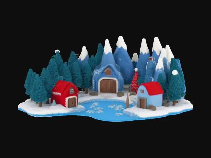 3D model for [Scandinavia] an isometric model of a knit Nordic Village made from Scandinavian sweater patterns, #AroundTheWorld#