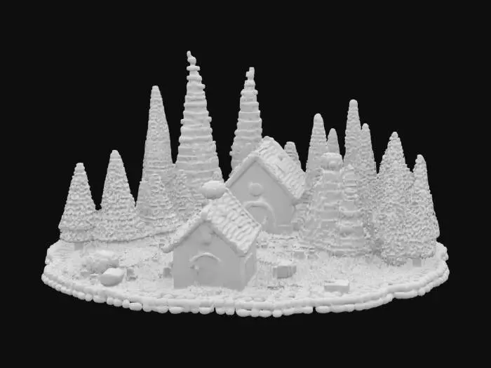 3D model for [Scandinavia] an isometric model of a knit-textured Nordic Village made from Scandinavian sweater patterns with crochet trees, #AroundTheWorld#