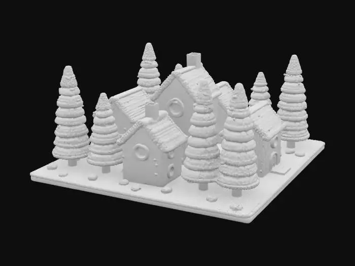 3D model for [Scandinavia] a completely knitted Nordic Village inspired by Scandinavian sweater patterns, with yarn-wrapped trees and on top of a nordic granny square, #AroundTheWorld#