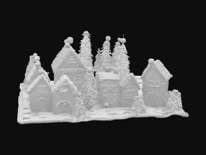 3D model for [Scandinavia] a completely knitted Nordic Village inspired by Scandinavian sweater patterns, with yarn-wrapped trees and on top of a nordic granny square, #AroundTheWorld#