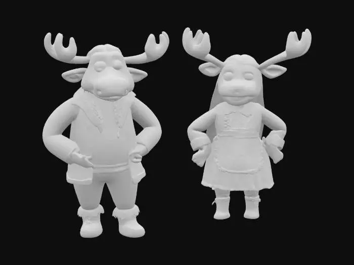 3D model for [Norway] Full Body, Moose cartoon male and female characters wearing traditional norwegian clothing, Highly Detailed,  #AroundTheWorld#