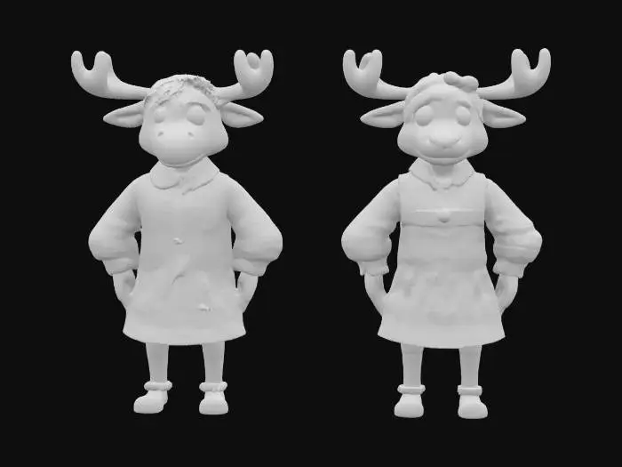 3D model for [Norway] Full Body, Moose cartoon male and female characters wearing traditional norwegian clothing, Highly Detailed,  #AroundTheWorld#