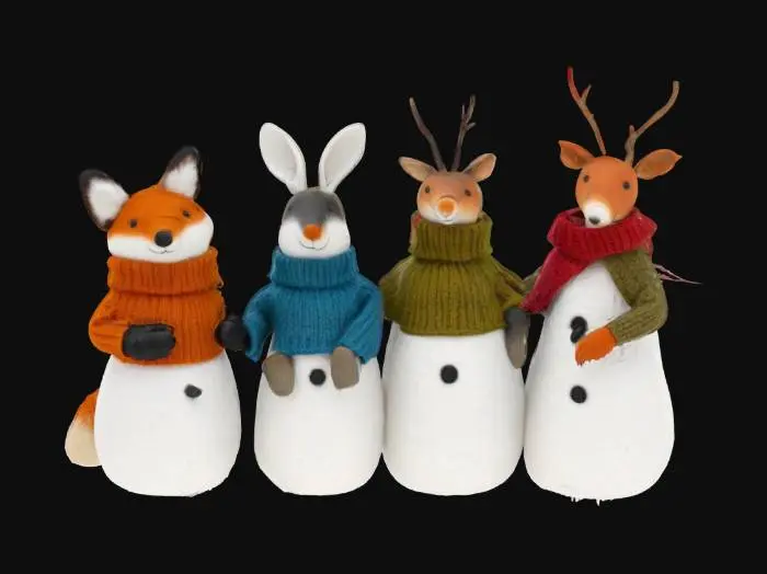 3D model for [Scandinavia], woodland animal snowman characters wearing scandinavian sweaters, #AroundTheWorld#