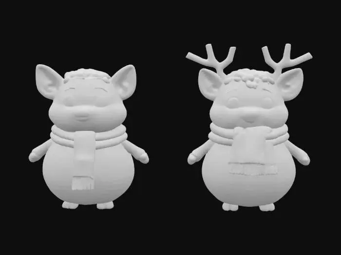 3D model for [Scandinavia] woodland animal cartoon characters with snowman-like snow-made bodies and a stylized cartoon woodland animal head, #AroundTheWorld#