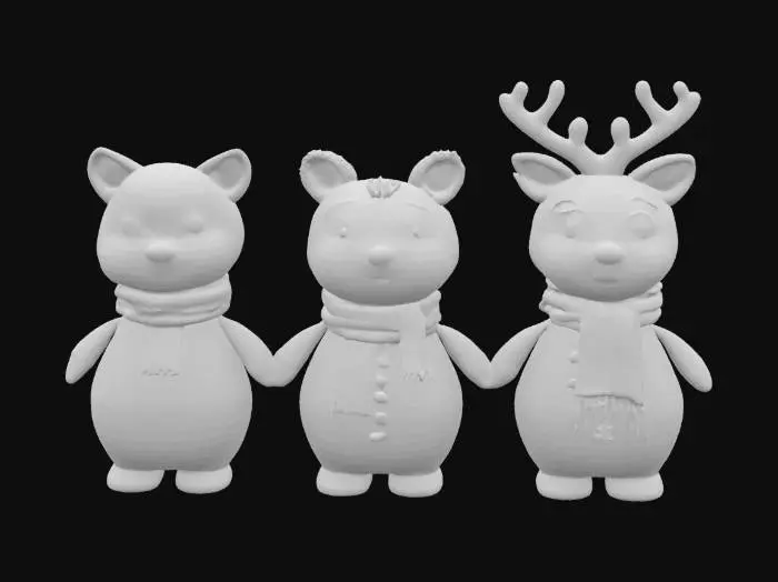 3D model for [Scandinavia] woodland animal cartoon characters with snowman bodies and a stylized cartoon woodland animal head, #AroundTheWorld#