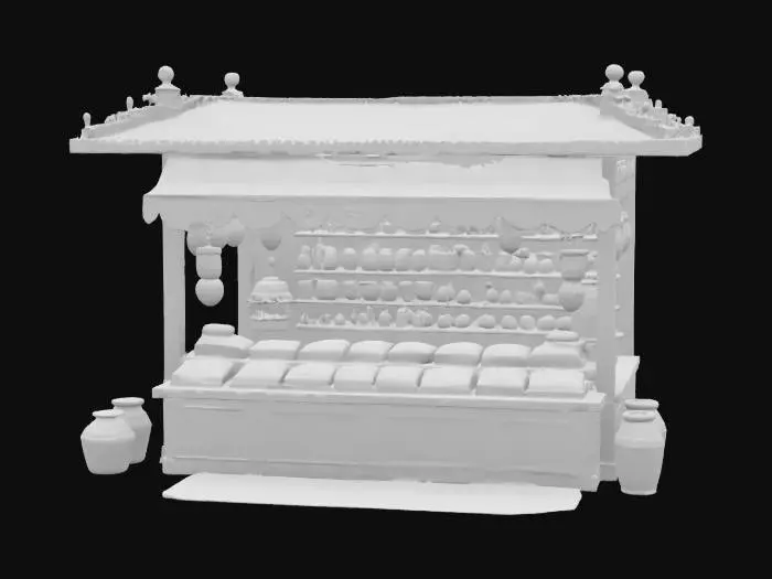 3D model for [Marrakech] a meticulously detailed Marrakech Bazaar vendor booth with bioluminescent textiles and glowing spices, #AroundTheWorld#