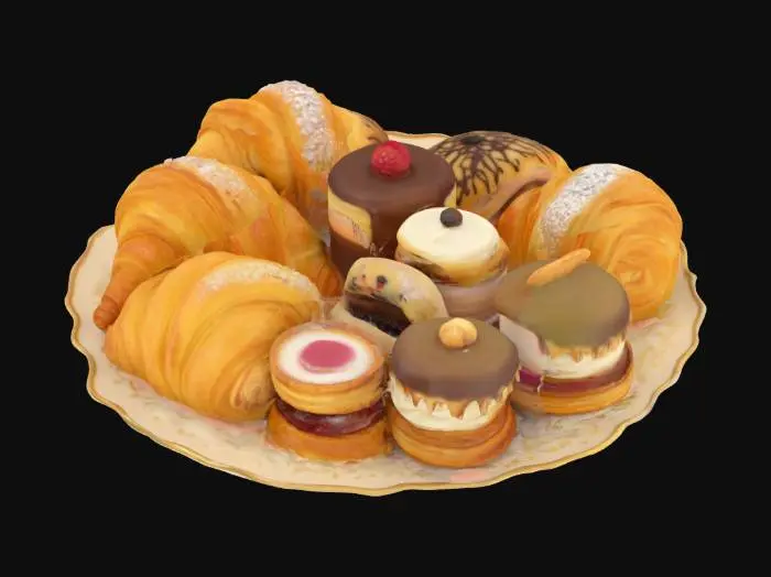 3D model for [France], Highly Detailed, Ultra Realistic, a delicious platter of detailed french pastries, #AroundTheWorld#