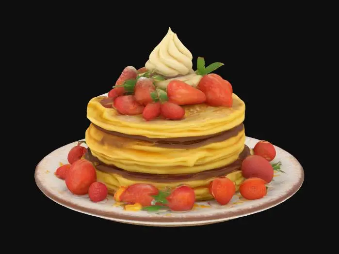 3D model for [France], Highly Detailed, Ultra Realistic, a delicious stack of detailed crepes with different fillings in each layer, #AroundTheWorld#