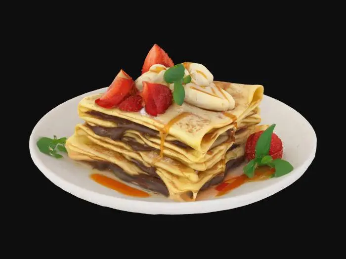 3D model for [France], Highly Detailed, Ultra Realistic, a delicious stack of detailed crepes with different fillings in each layer, #AroundTheWorld#