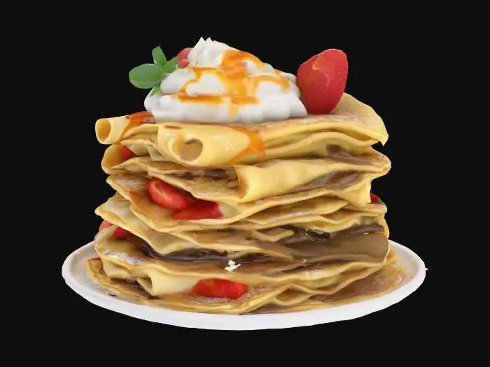 3D model for [France], Highly Detailed, Ultra Realistic, a delicious stack of detailed crepes with different fillings in each layer, #AroundTheWorld#