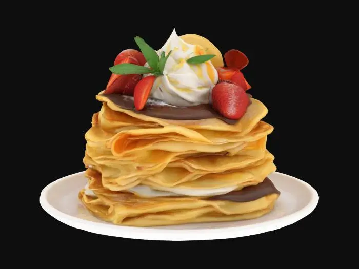 3D model for [France], Highly Detailed, Ultra Realistic, a delicious stack of detailed crepes with different fillings in each layer, #AroundTheWorld#
